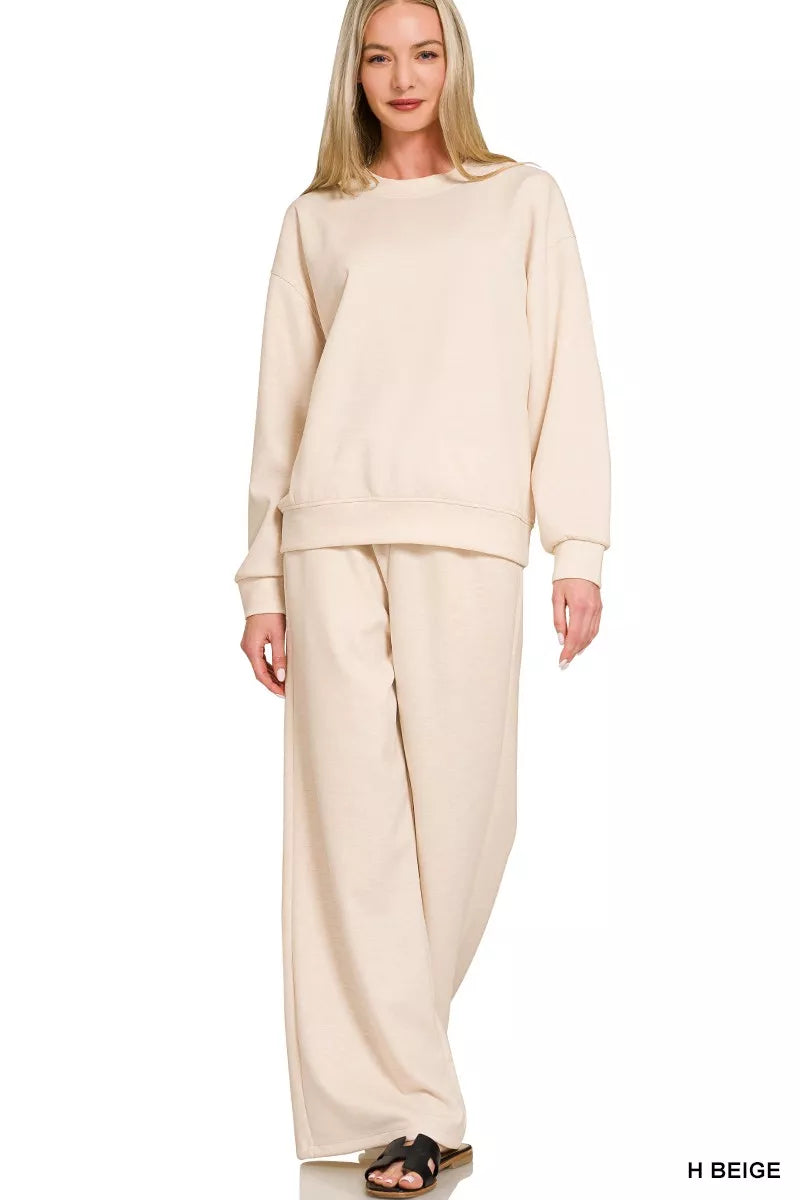 Zenana Scuba Crewneck Pullover and Pants Set