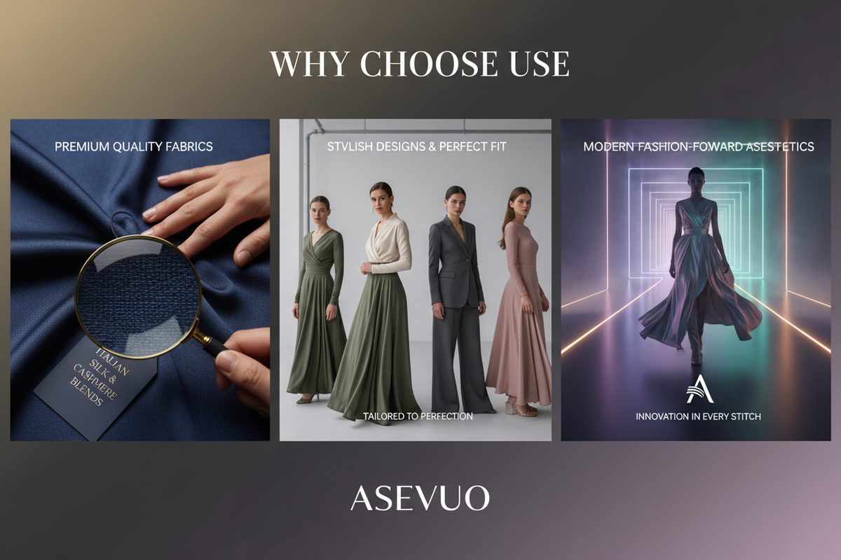create me an image that tell us why us about asevuo clothing brands 