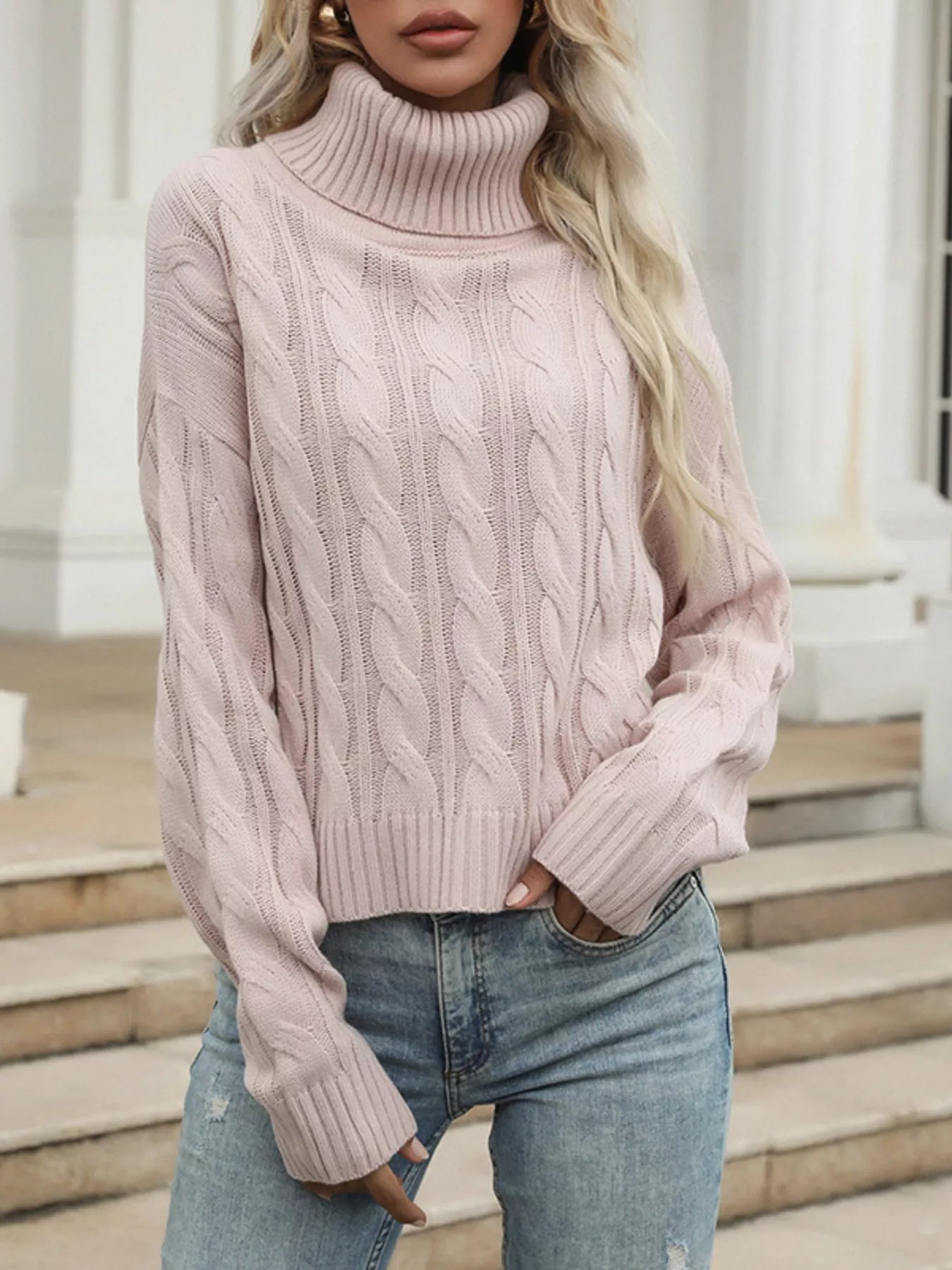 Cable Knit Turtleneck Sweater
